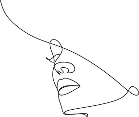 Woman abstract face, one line drawing. Hand drawn outline illustration. Continuous line. Portret female. Vector illustration