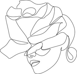 Linear portrait of a woman's face with flowers