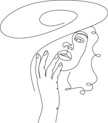 Linear portrait of a woman in a hat. Beauty and glamour concept. Cap headgears for lady.