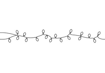 Drawn string of christmas lights with bulbs isolated on a white background for festive decoration