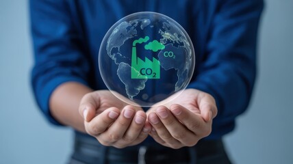 Global carbon emissions visualized in cupped hands.