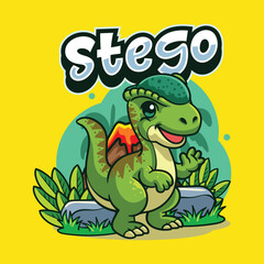 Cute stegoceras Dinosaur Character Mascot in Vector Cartoon Illustration