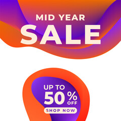 MID YEAR SALE OFFERS AND PROMOTION 50 PERCENT OFF. TEMPLATE BANNER DESIGN.COLORFUL GRADIENT MESH BACKGROUND VECTOR. GOOD FOR SOCIAL MEDIA POST, COVER , POSTER 