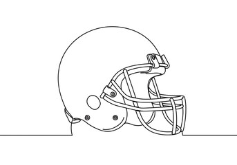 Single line drawing of a football helmet with a face mask on a white background illustration