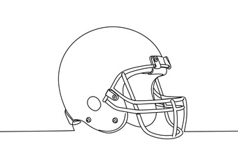 Line drawing of a football helmet with face mask and detailed design on a white background view side