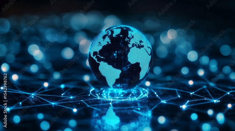 Poster global connectivity network visualizing data connections and communication across the world