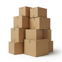 stack of moving cardboard boxes isolated on white