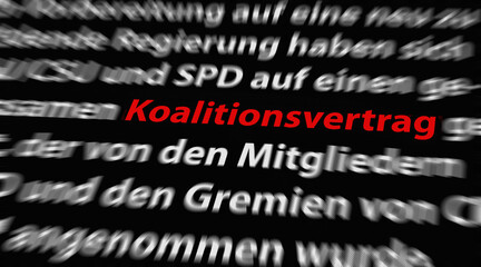 Text mit dem hervorgehobenen Wort "Koalitionsvertrag" für die Bildung einer Regierung aus mehreren Parteien