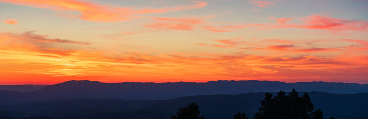 Sunset in the mountains with a view of Annecy