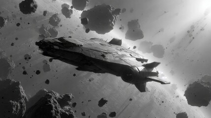Stealth spaceship flying in the shadows of asteroids 
