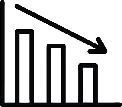 Declining Bar Chart Icon with Down Arrow &ndash; Business Loss Vector. Financial Crisis Graph .