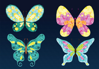 Polygonal Butterflies Collection, Vector Illustration.