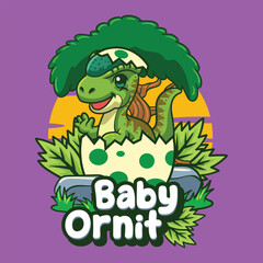 Cute baby stegoceras Dinosaur Character Mascot in Vector Cartoon Illustration