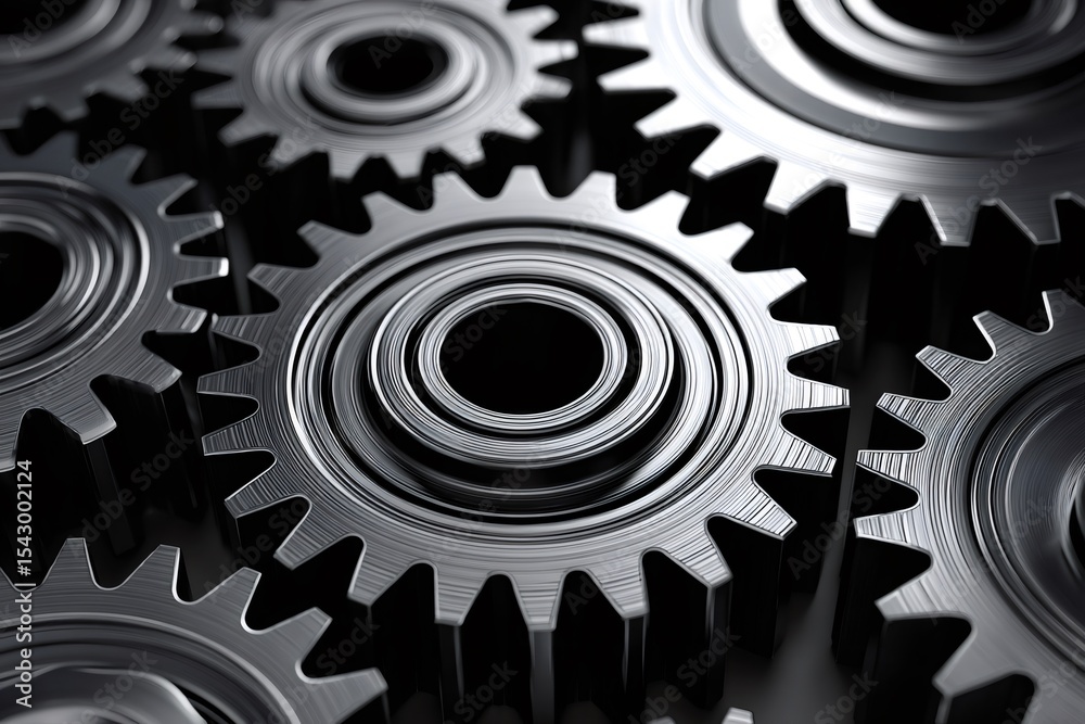 Poster interlocking metal gears rotating smoothly in perfect harmony