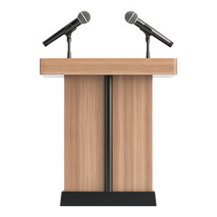 Isolated Wood Podium with Microphones on Transparent Background
