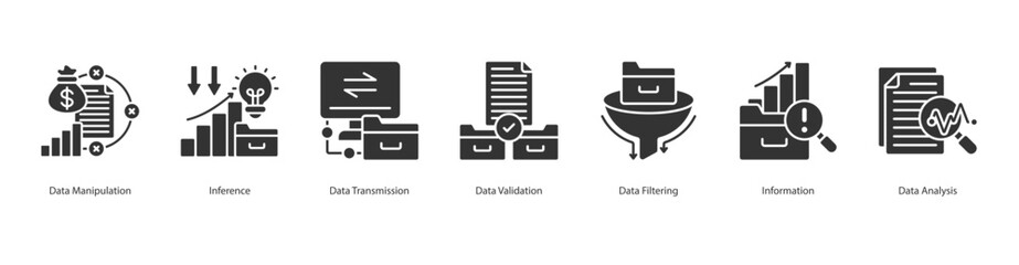 Data Manipulation banner web icon set vector illustration concept with icon of data manipulation, inference, data transmission, data validation, data filtering, information, data analysis