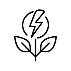 Obraz premium Green energy symbol with lightning bolt and leaves. Renewable energy icon depicts a sprout with lightning inside circle. This eco friendly energy symbol is perfect for website design, app icon,