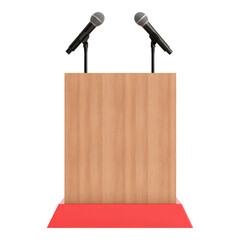 Wooden Podium with Microphones on Isolated Transparent Background
