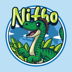 Cute Ornitholestes Dinosaur Character Mascot in Vector Cartoon Illustration