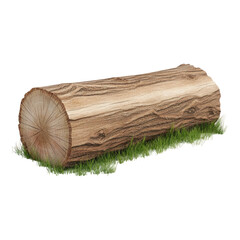 Isolated Transparent Log on Grass Background for Design Use