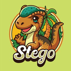 Cute stegoceras Dinosaur Character Mascot in Vector Cartoon Illustration