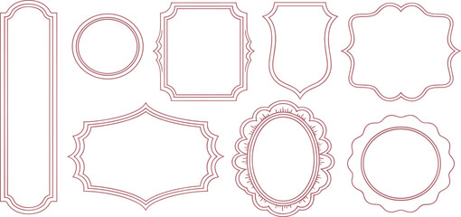 Pink scribble frame set, vector pencil doodle border design, romantic cute hand drawn wedding kit. Wax crayon hatched texture shield, abstract geometric grunge shape elements. Vintage scribble frame.