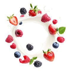 Fresh Berries and Cream on Isolated Transparent Background