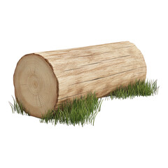 Isolated Wooden Log with Grass on Transparent Background