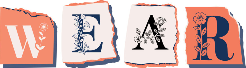 WEAR Floral Typography of a Concept Word � Elegant Torn Paper Letter Design