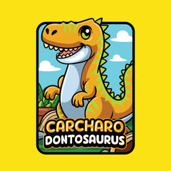 Cute Carcharodontosaurus Dinosaur Character Mascot in Vector Cartoon Illustration
