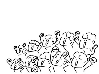 男女拳をあげて熱狂的に盛り上がる人々　応援・観客・アイドルファン