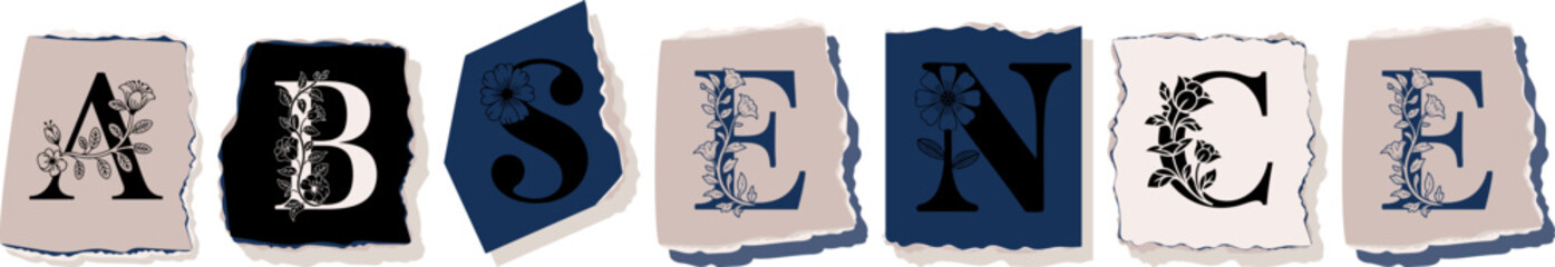 ABSENCE Floral Typography of a Concept Word � Elegant Torn Paper Letter Design