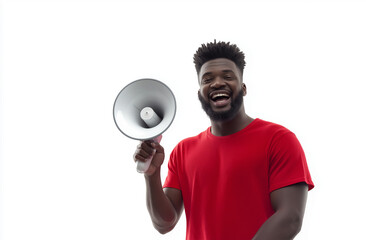 Young Handsome Indian Man with Megaphone – Sales Promotion & Advertising Concept, High-Resolution Studio Stock Photo with White Background & Copy Space