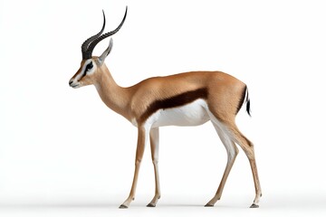 Fototapeta premium Elegant gazelle against white background, showcasing sleek form and refined features.