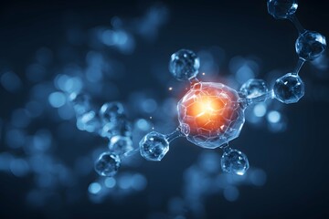 Hot, luminous catalyst quickens vibrant blue molecular structures on sleek black backdrop.