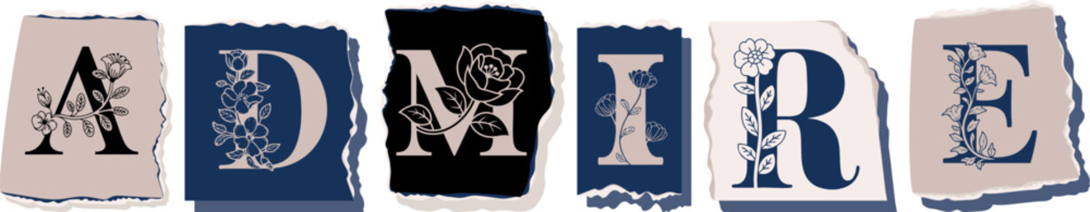 ADMIRE Floral Typography of a Concept Word � Elegant Torn Paper Letter Design