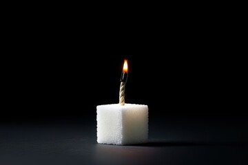 Burning Sugar Cube: Dramatic Close-up of a Lit Sugar Cube on Black Background.  Perfect for concepts of addiction, danger, unhealthy lifestyle, or the destructive power of excess.