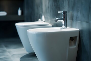 A soothing queue of modern hygiene and comfort in sleek, softly lit ceramic elegance.