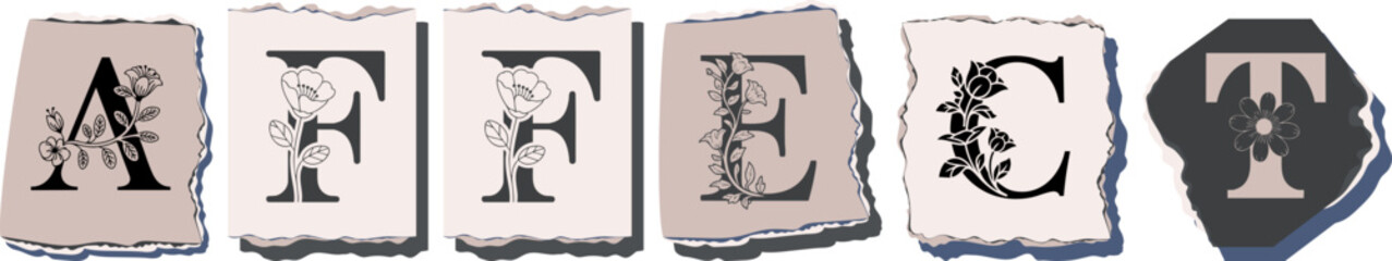 AFFECT Floral Typography of a Concept Word � Elegant Torn Paper Letter Design