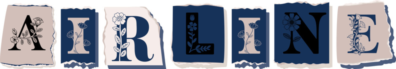 AIRLINE Floral Typography of a Concept Word � Elegant Torn Paper Letter Design