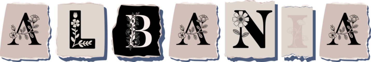 ALBANIA Floral Typography of a Country Name � Elegant Torn Paper Letter Design