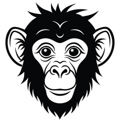 Frontal monkey face shows a cartoon head with its mouth and eyes clearly