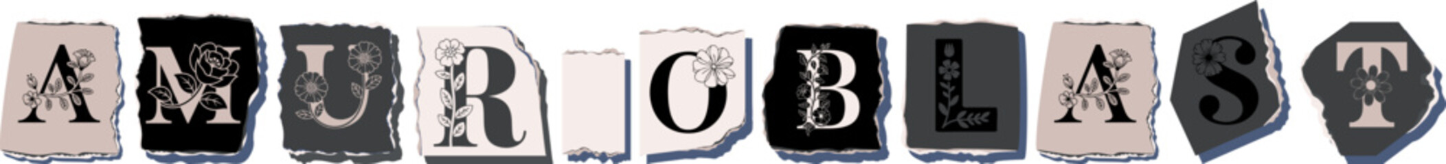 AMUR OBLAST Floral Typography of a Russian Region � Elegant Torn Paper Letter Design