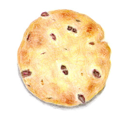 色鉛筆で描いた手書きのチョコチップクッキーのイラスト