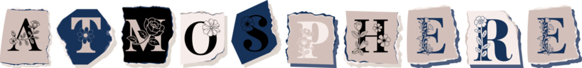 ATMOSPHERE Floral Typography of a Concept Word � Elegant Torn Paper Letter Design