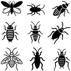 Editable Vector Pack of Insect Silhouettes for Graphic Designers — Includes Cockroach, Ant, Moth, and Beetle Shapes Ideal for Infographics, Posters, and Logos