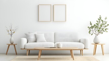 Modern Minimalist Living Room with White Couch
