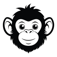 A happy black monkey face shows its smile in a fullface front view