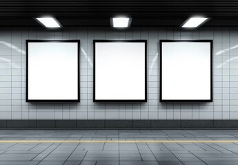 Subway station mockup showcasing advertising billboards.