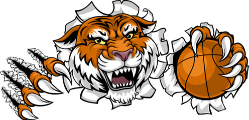 A tiger basketball ball team cartoon animal sports mascot